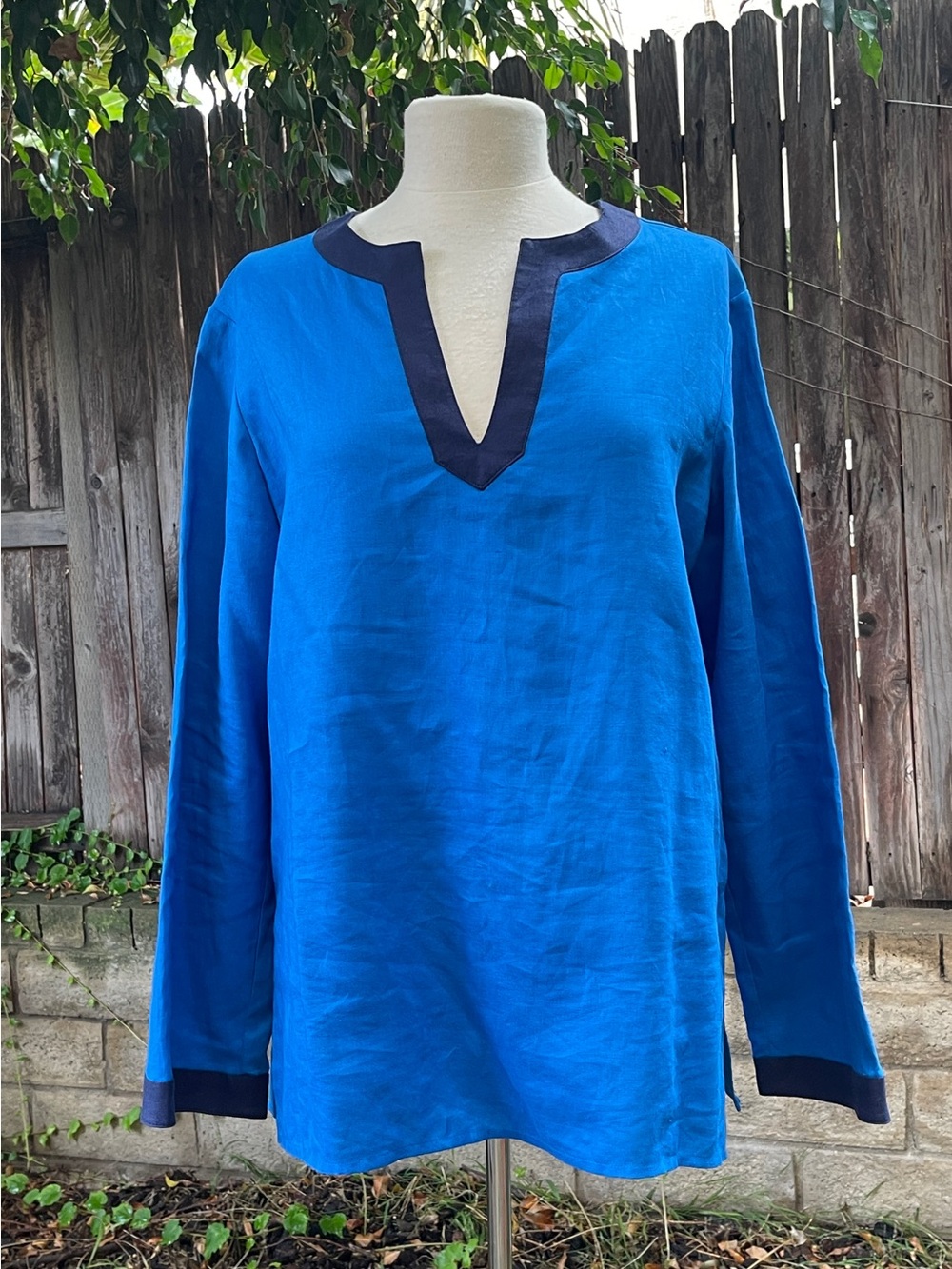 Lauren Ralph Lauren 100% linen tunic blouse nautical resort coastal vacay preppy